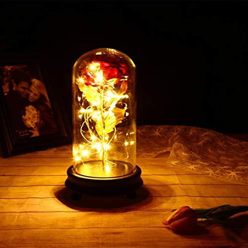 24K Gold Plating Rose  in a Glass  with LED Light